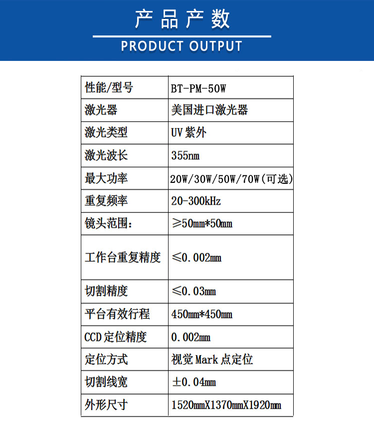 皮秒激光切割机的产品参数